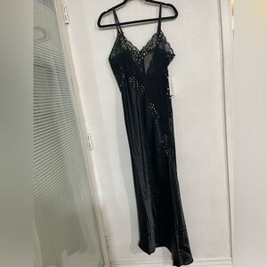 Ashro long slip gown dress simple night black light saquen Sz L Y2K